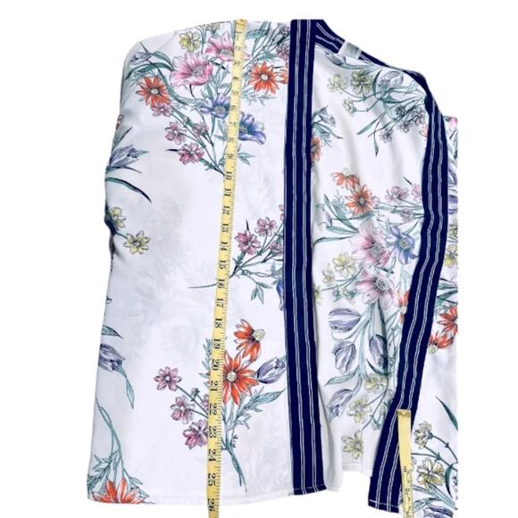 Cupio Floral Kimono Cardigan Top Open Front Boho Striped Navy Trim Size L - Picture 6 of 9
